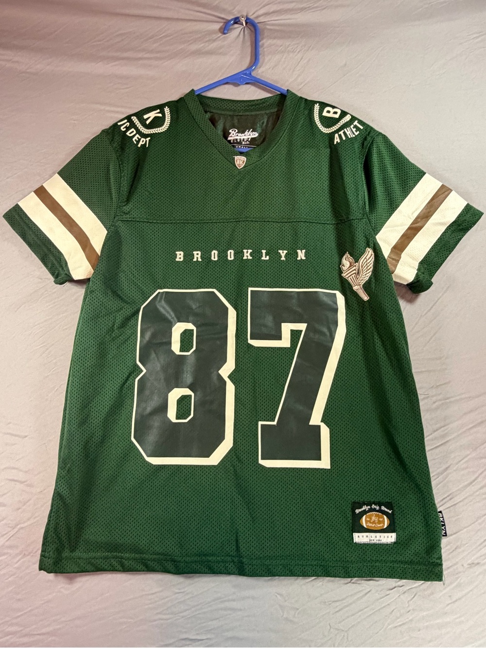 Brooklyn Cloth Men's Green Mesh Football Jersey V-Neck #87 Graphic Print S